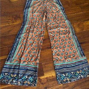 Elevenes Wide Leg‎ Pants Orange Boho Paisley Print Flowy Palazzo Size 2
